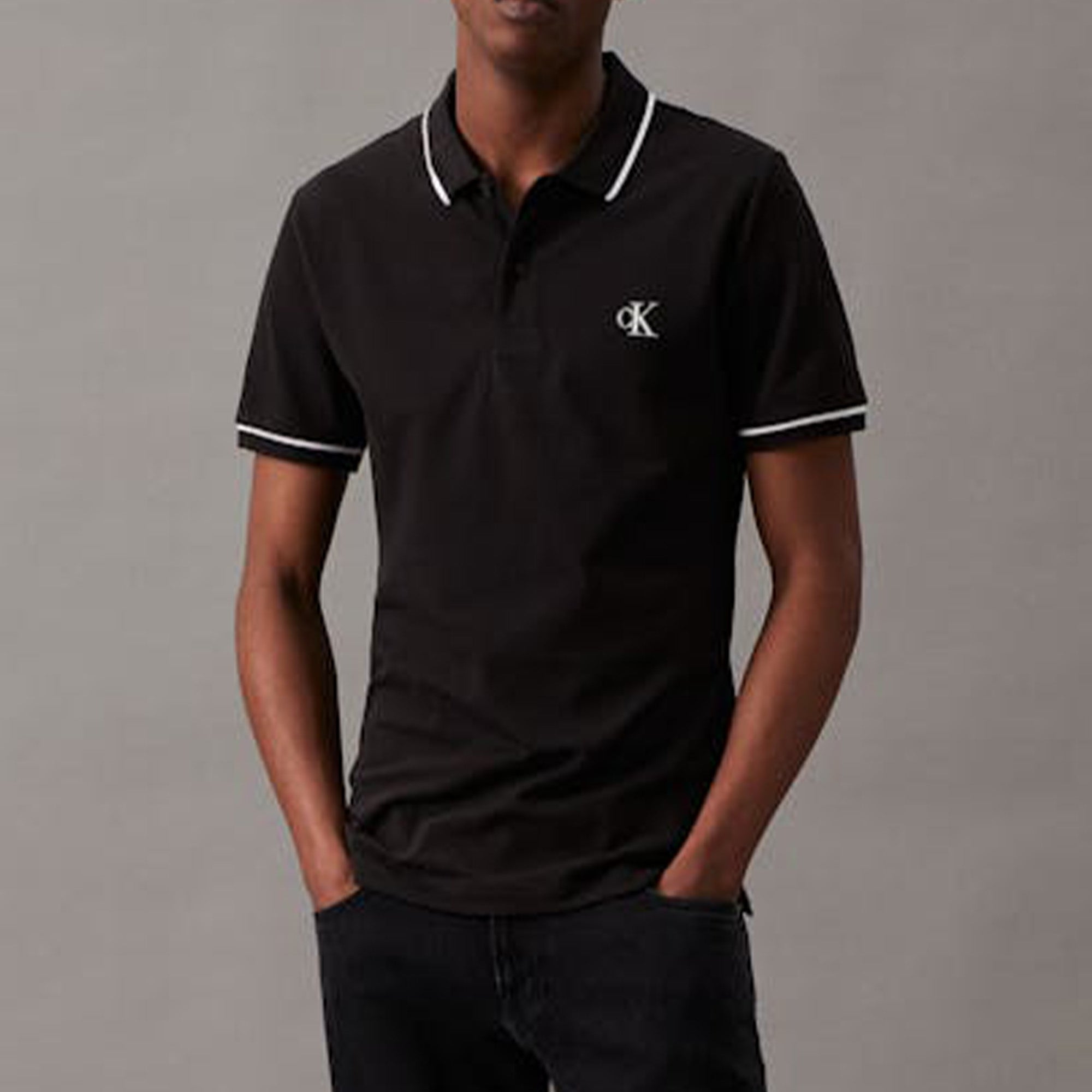 Slim Tipping Calvin Klein  Black Polo Shirt