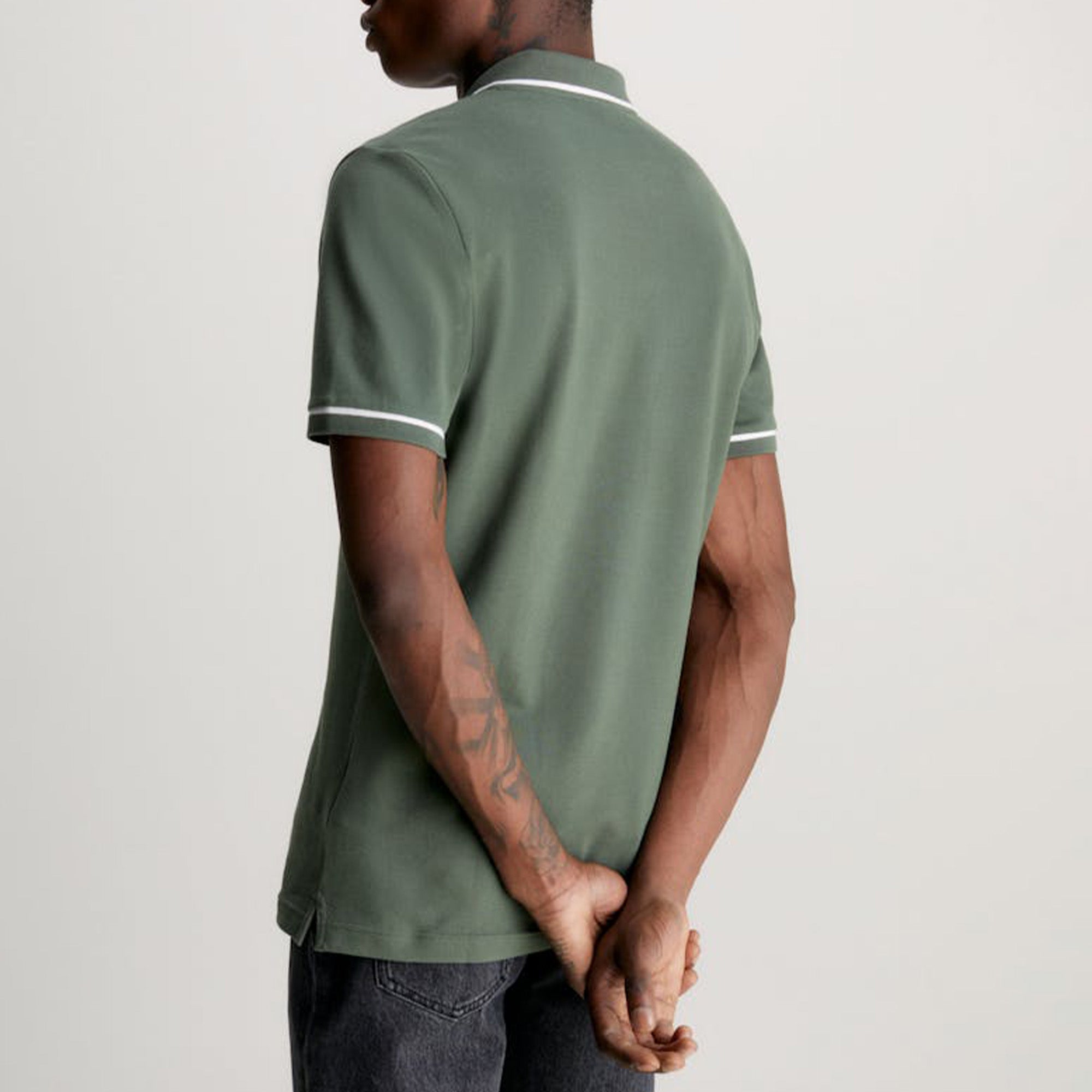 Calvin Klein  Green White Logo Iconic Mesh Polo