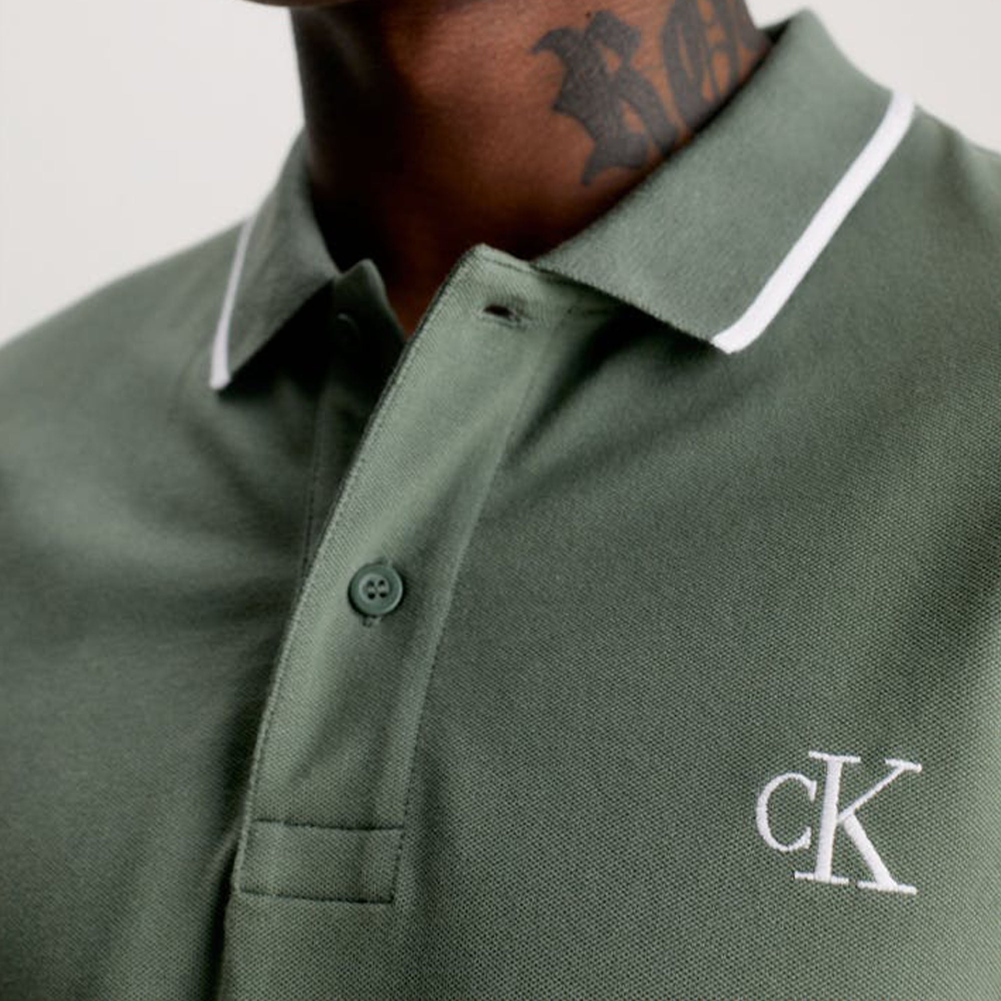 Calvin Klein  Green White Logo Iconic Mesh Polo