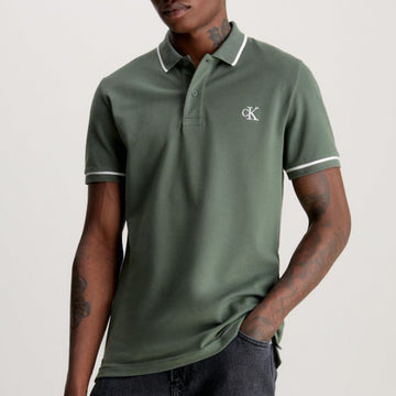 Calvin Klein  Green White Logo Iconic Mesh Polo