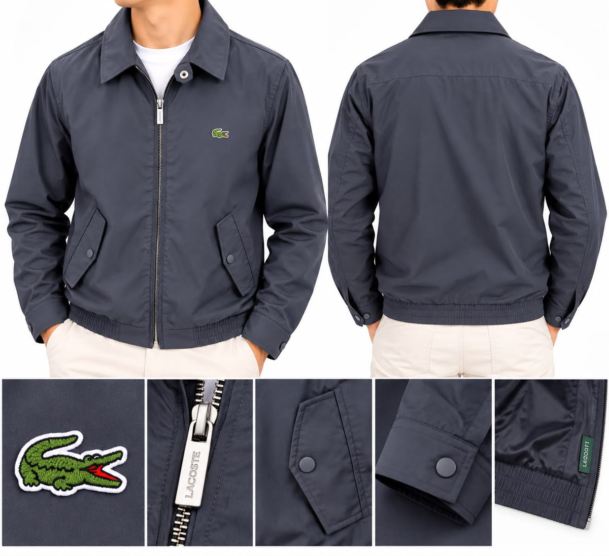 Lacoste Men`s zip-Up Harrington Jacket Charcoal Grey