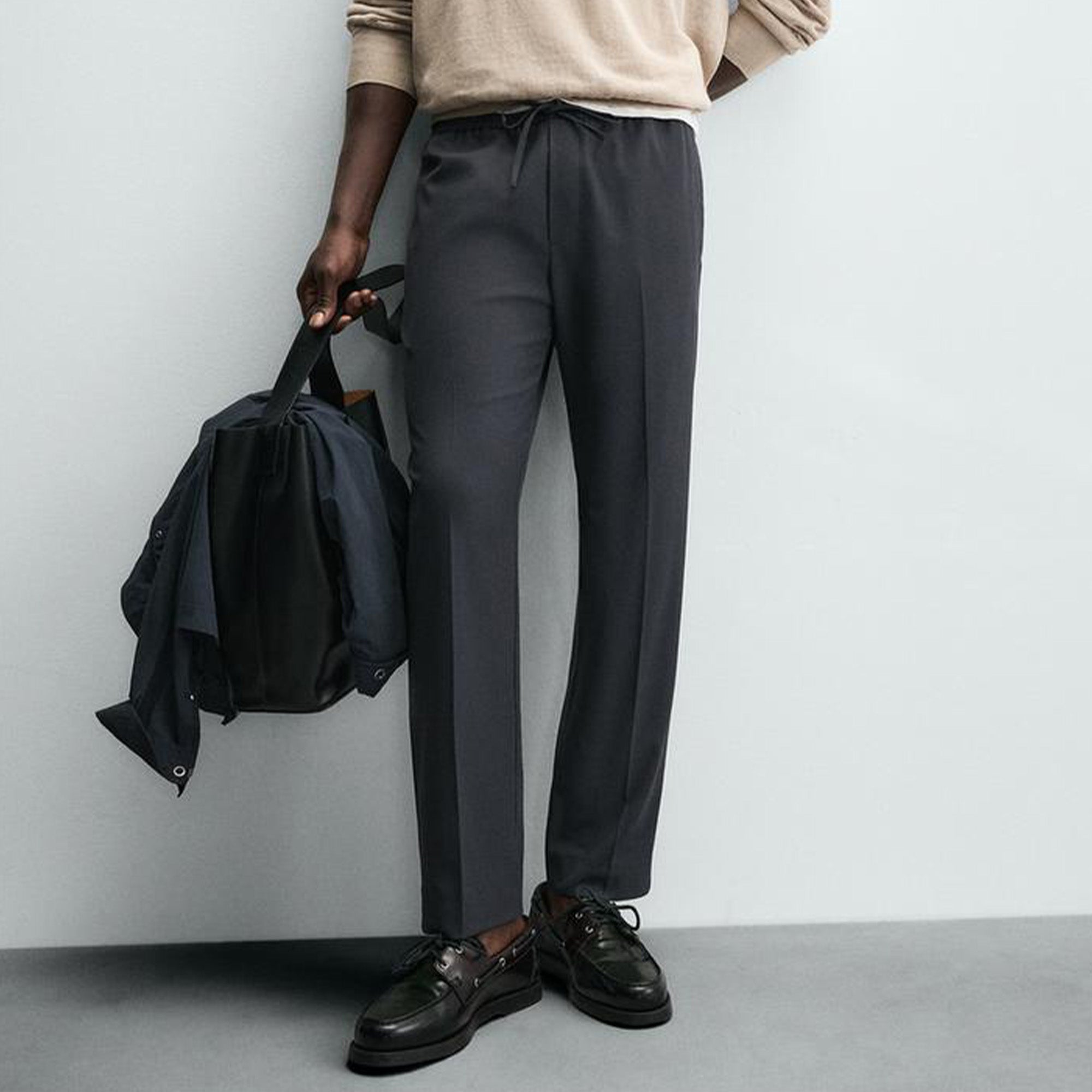 Zara Men's COMFORT JOGGER WAIST TROUSERS Blue grey