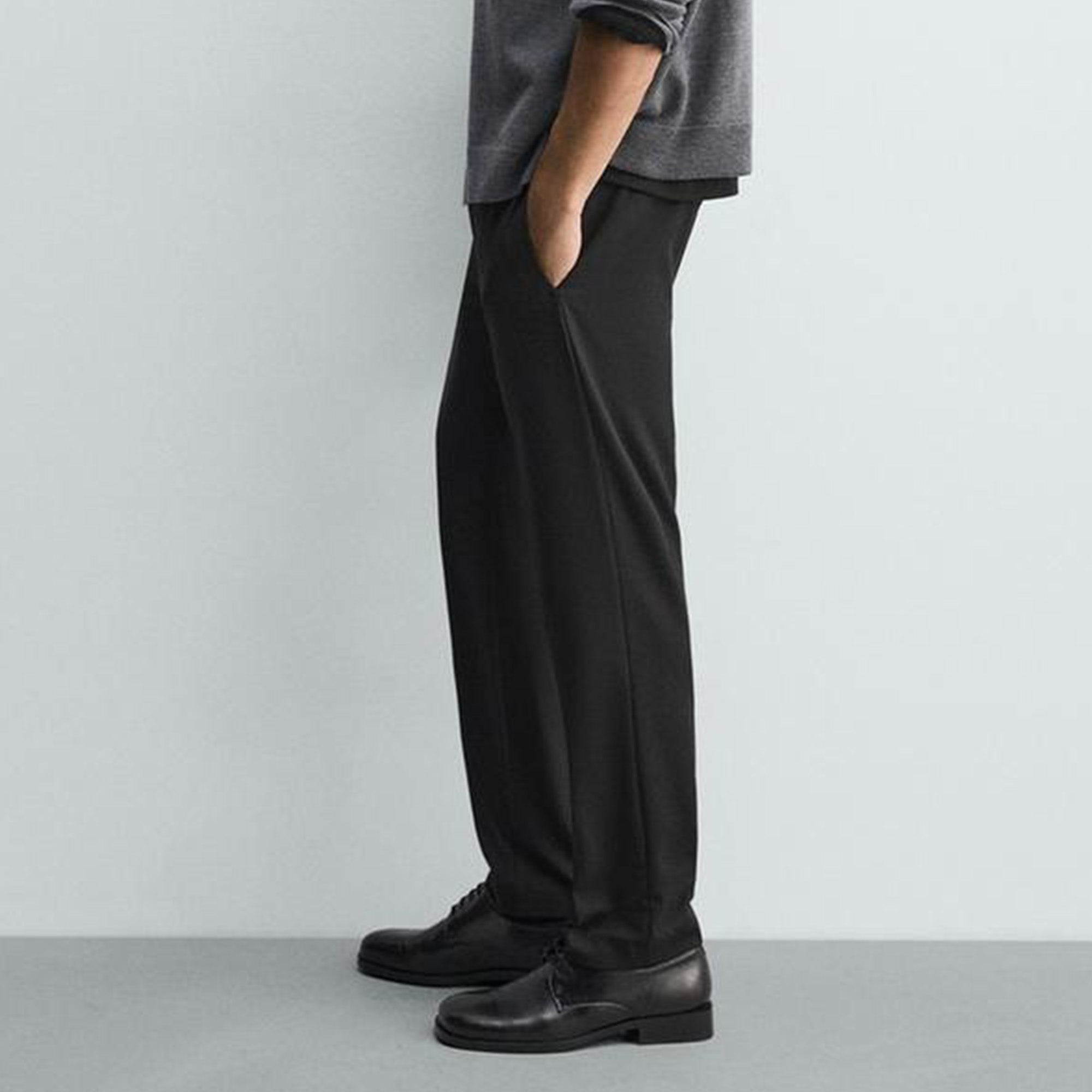 Zara Men's COMFORT JOGGER WAIST TROUSERS - Black