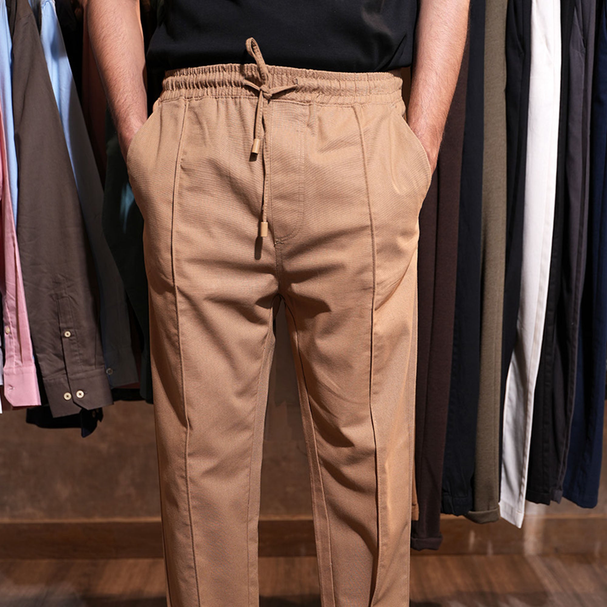 Zara Linen Cotton Pleated Trouser (Beige)