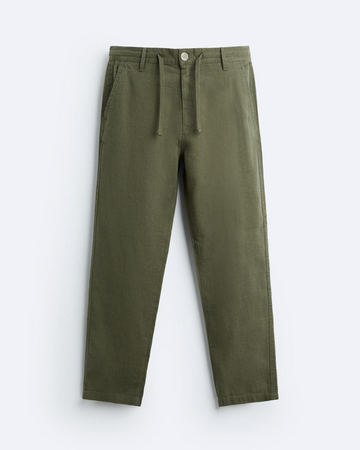 Zara Olive Green Cotton Linen Trousers