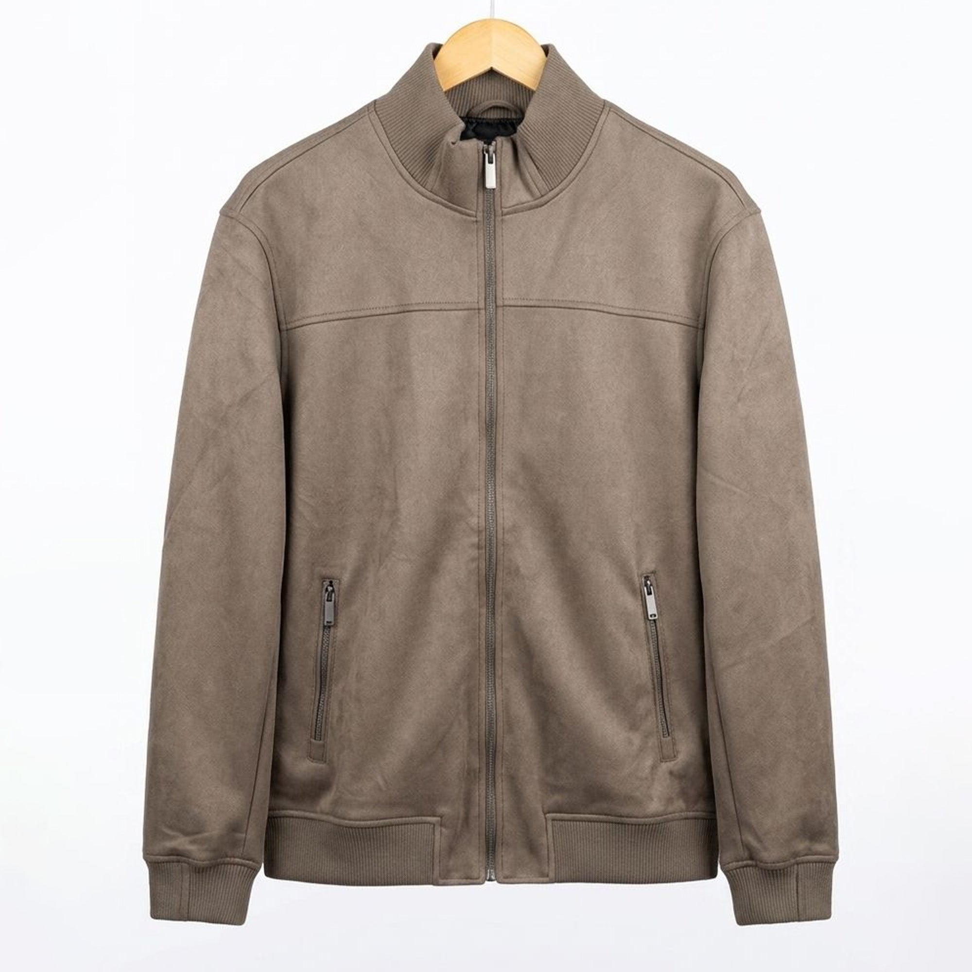 Massimo Dutti Soft Suede Gripper Jacket Pale Khaki