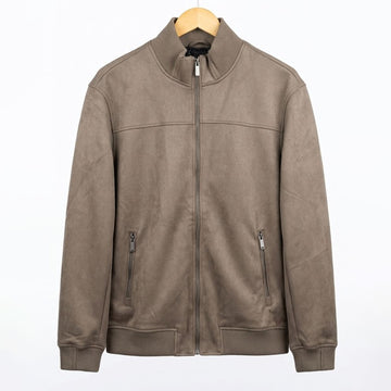 Massimo Dutti Soft Suede Gripper Jacket Pale Khaki