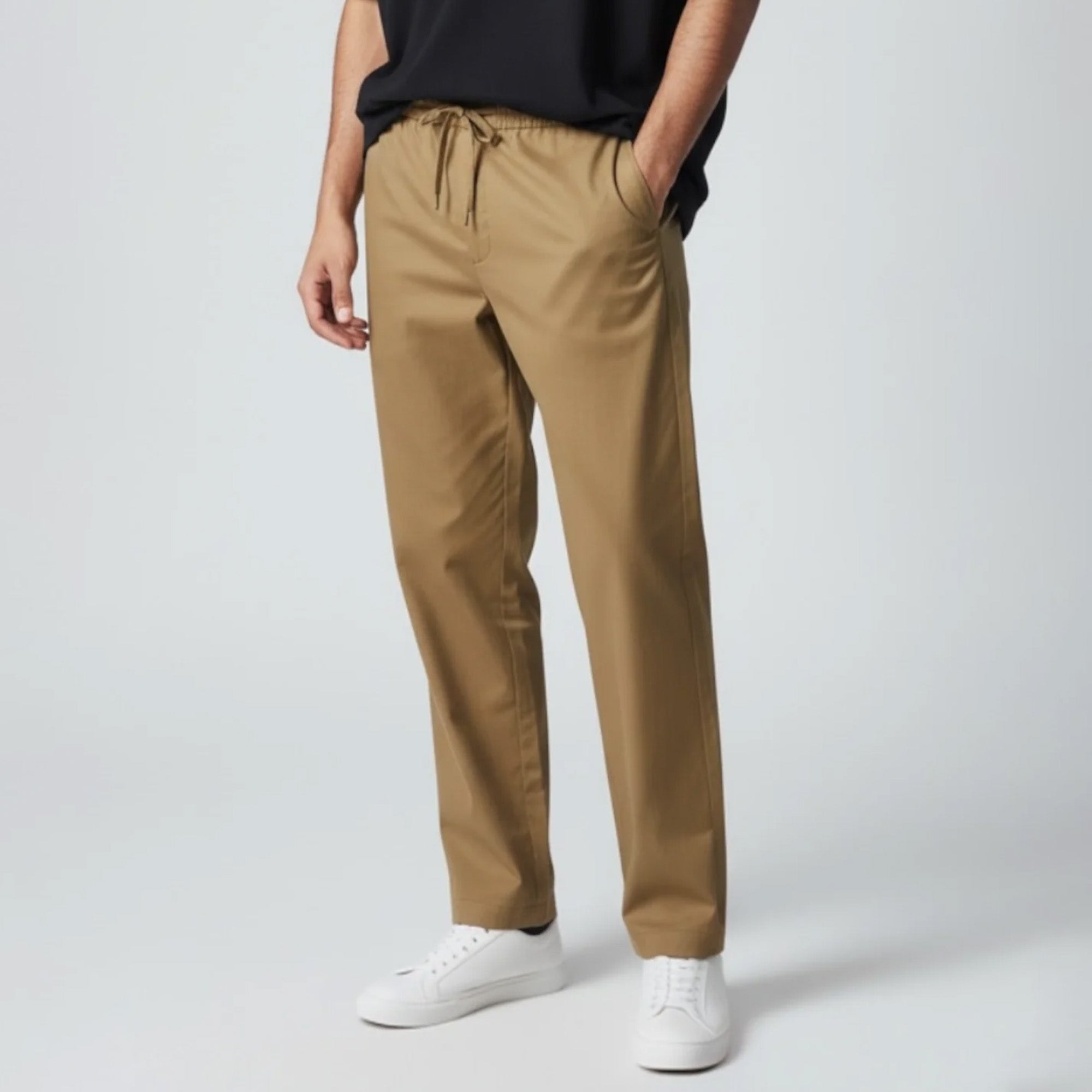 Zara MEN'S COMFORT JOGGER WAIST TROUSERS - CAMEL