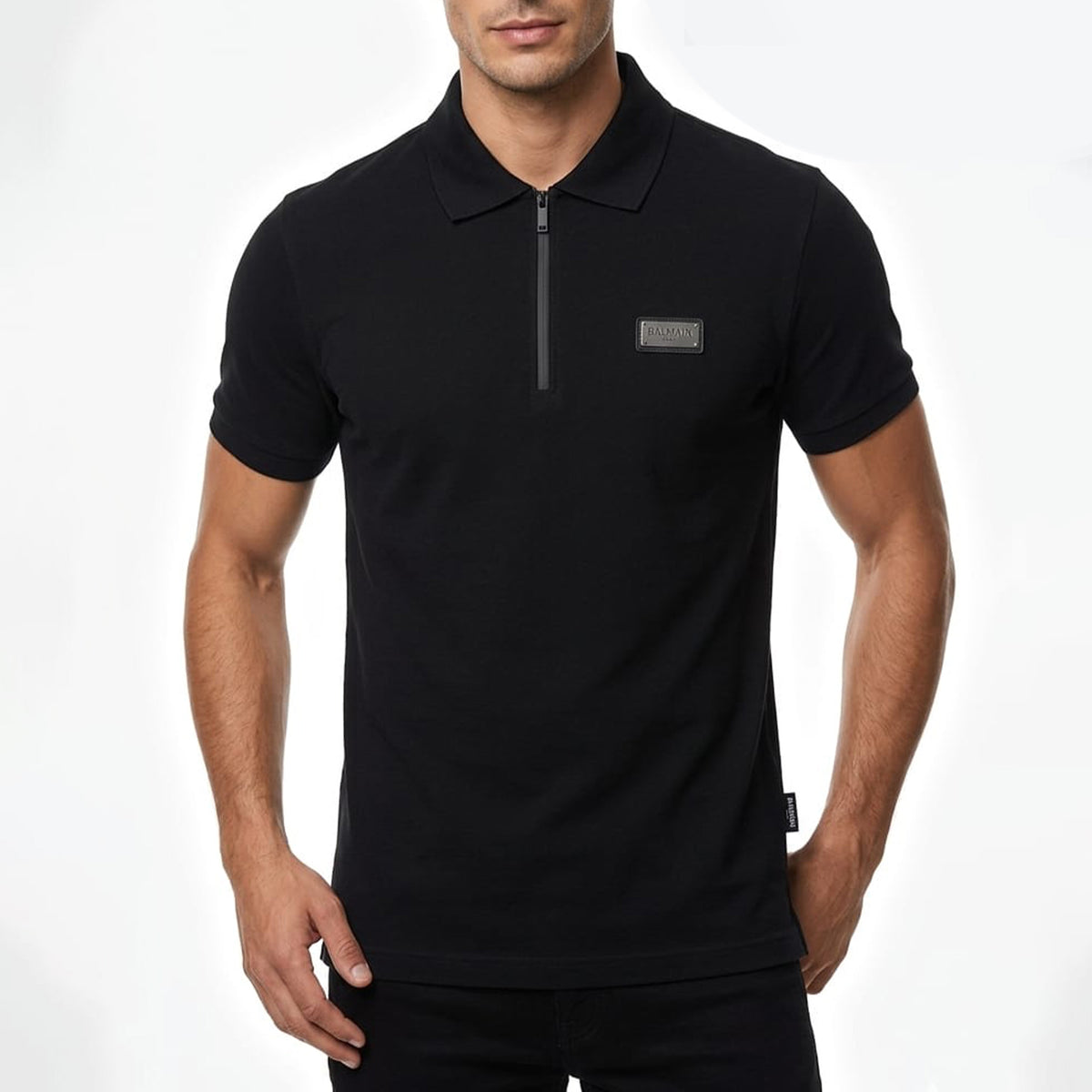 Balmain MEN`S BLACK ZIPPER POLO SHIRT