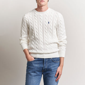 Ralph Lauren Crewneck Men's Cable-Knit Cotton Jumper Sweater White
