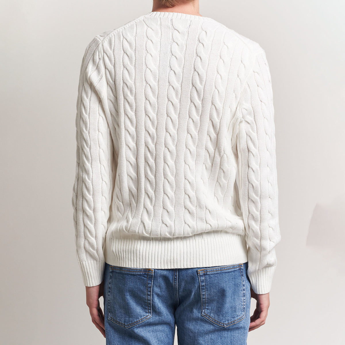 Ralph Lauren Crewneck Men's Cable-Knit Cotton Jumper Sweater White