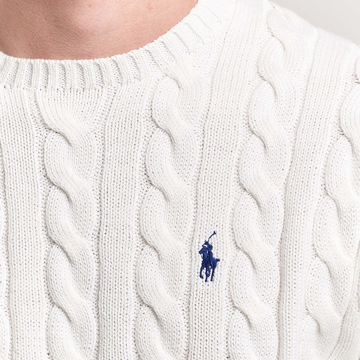 Ralph Lauren Crewneck Men's Cable-Knit Cotton Jumper Sweater White