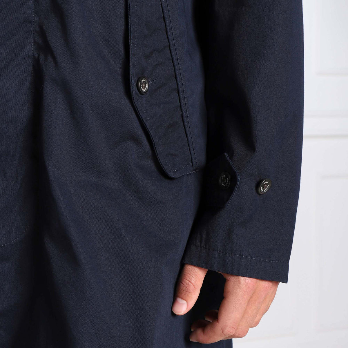 Ralph Lauren Men's Twill Walking Long Coat With Red Logo in Navy