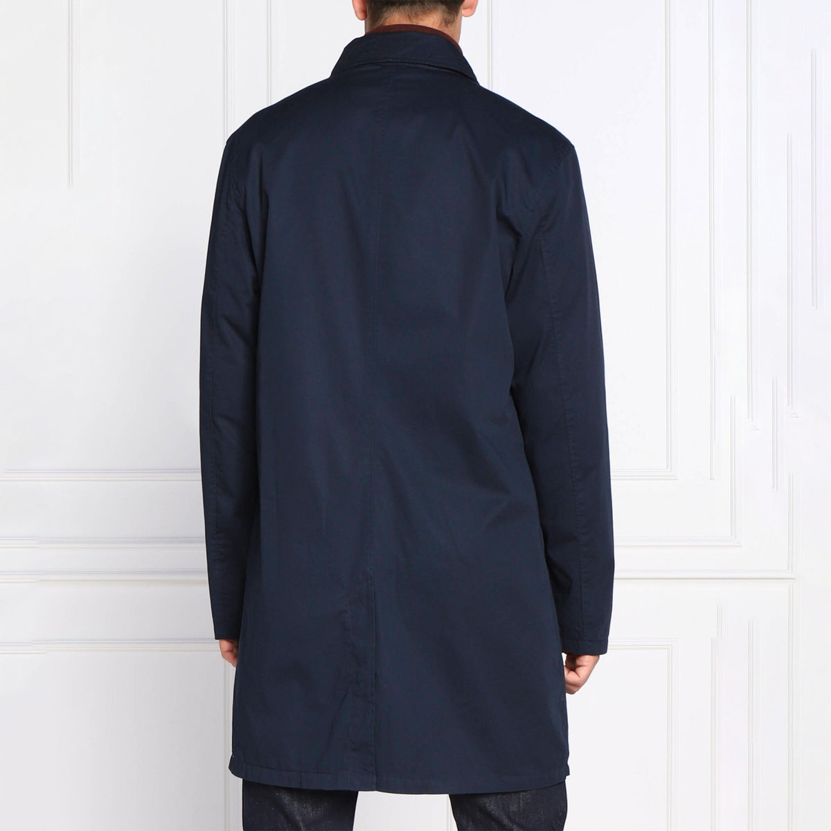Ralph Lauren Men's Twill Walking Long Coat With Red Logo in Navy
