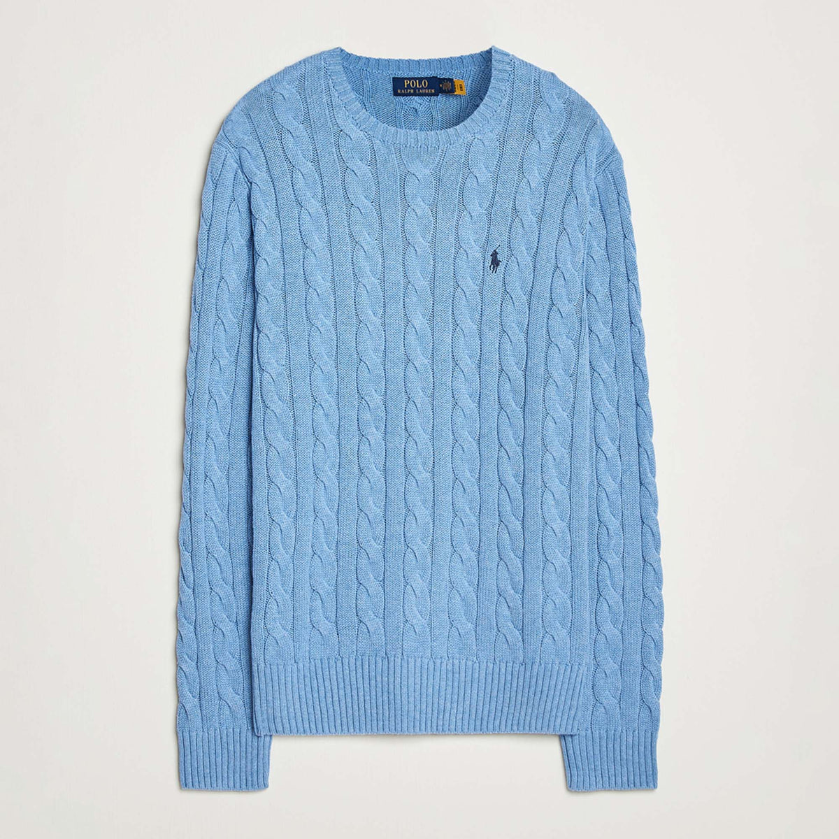 Ralph Lauren Crewneck Men's Cable-Knit Cotton Jumper Sweater Sky Blue