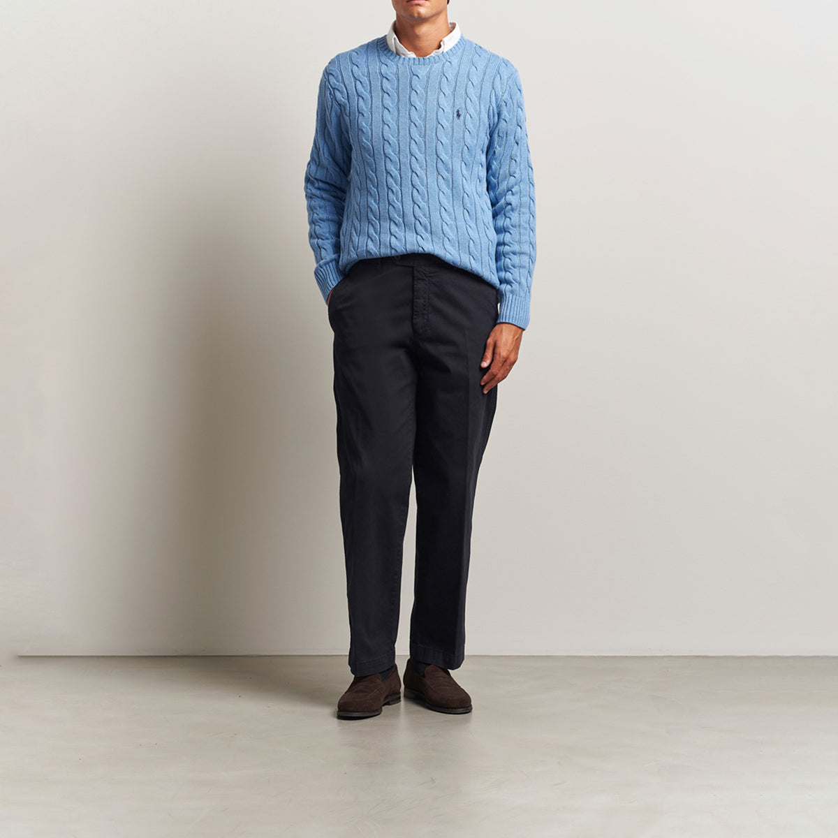 Ralph Lauren Crewneck Men's Cable-Knit Cotton Jumper Sweater Sky Blue