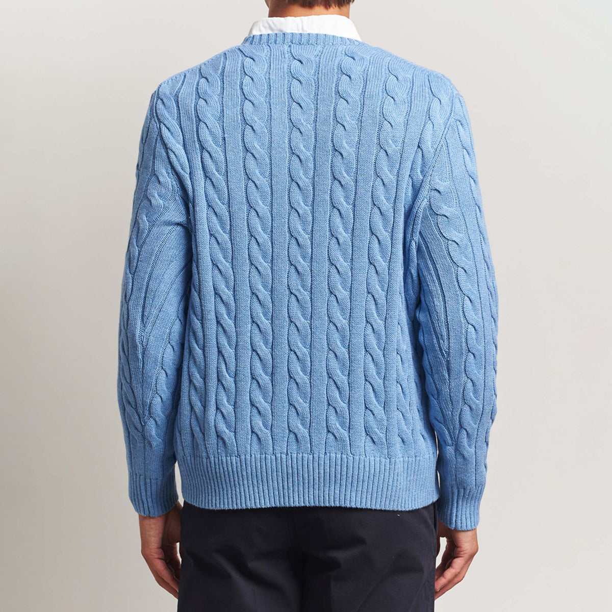 Ralph Lauren Crewneck Men's Cable-Knit Cotton Jumper Sweater Sky Blue