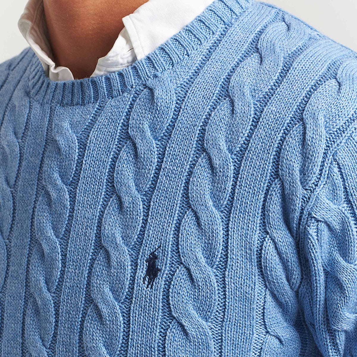 Ralph Lauren Crewneck Men's Cable-Knit Cotton Jumper Sweater Sky Blue
