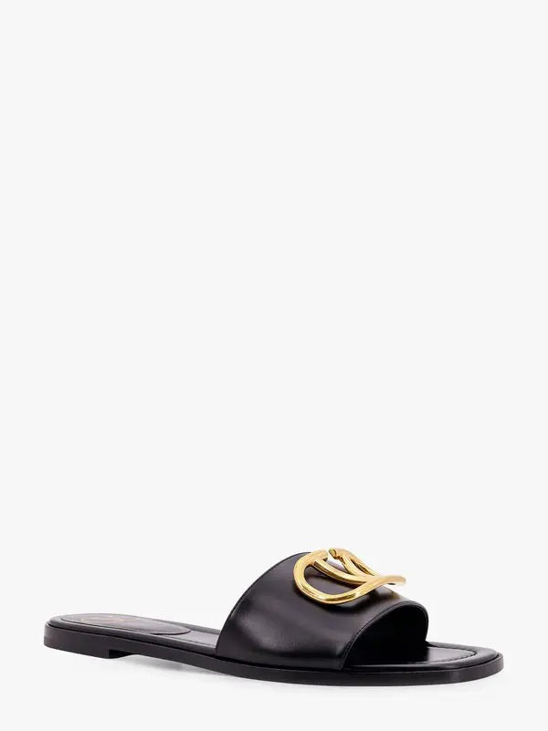 Valentino Garavani  leather sandals with vlogo signature in Black 1:1