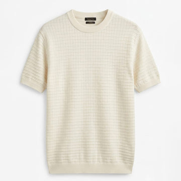 Massimo Dutti Men`s Crewneck Tshirt Creem White