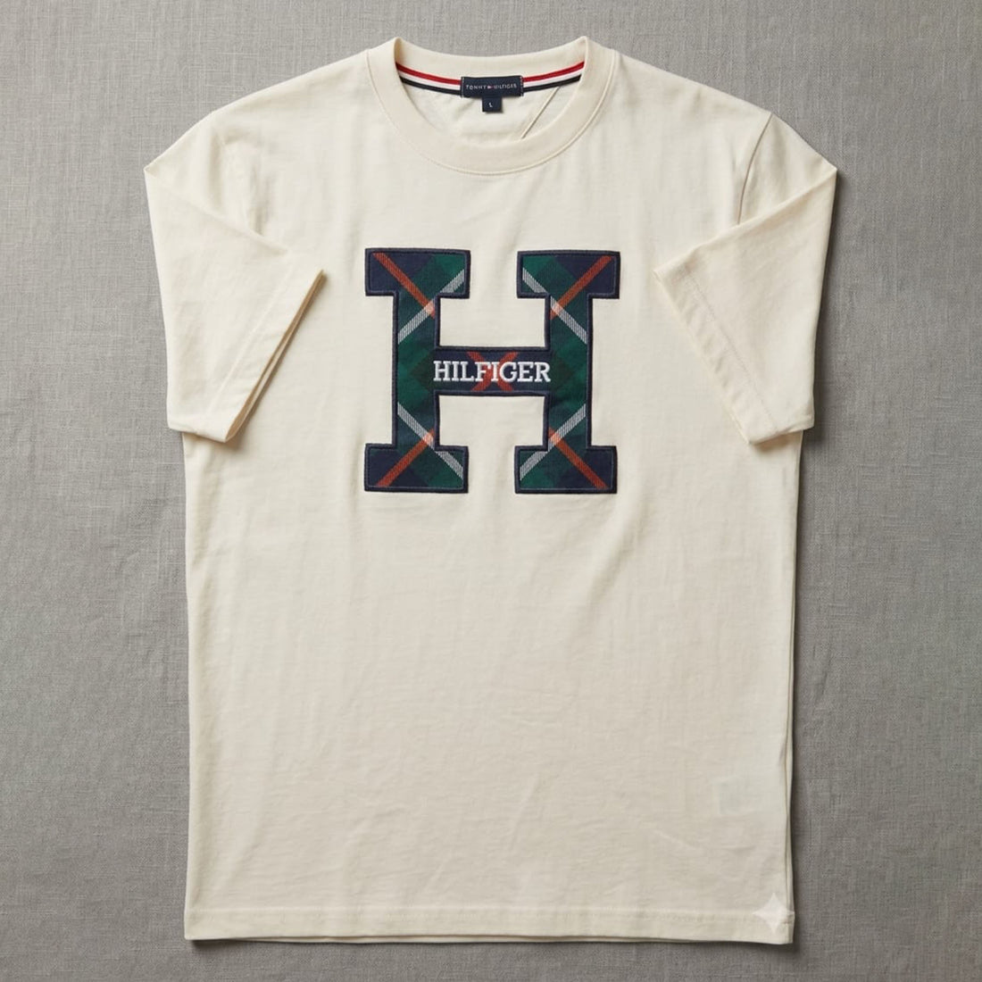 Tommy Hilfiger Round neck flannel shirt with embroidered logo Creem White