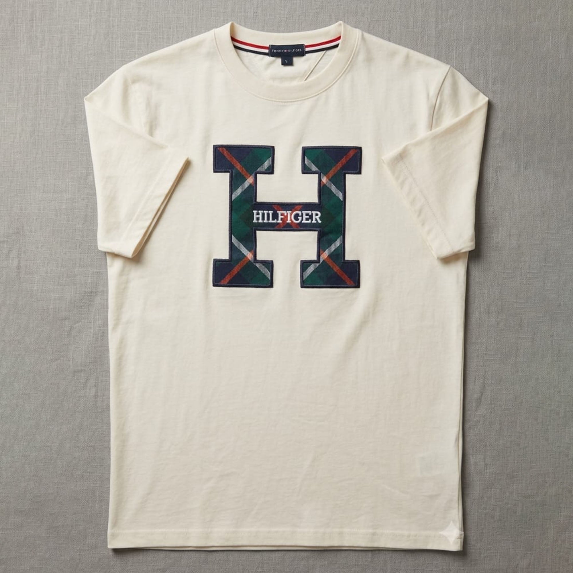 Tommy Hilfiger Round neck flannel shirt with embroidered logo Creem White