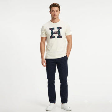 Tommy Hilfiger Round neck flannel shirt with embroidered logo Creem White