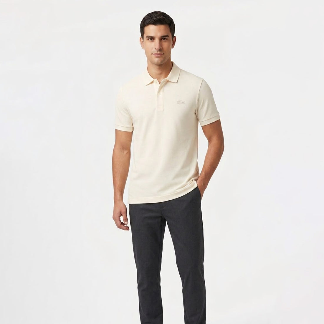 Lacoste Regular Fit Paris Stretch Piqué Polo Shirt Off White