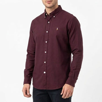 Ralph Lauren Knit Oxford Multi Logo Shirt ( Mehroon )
