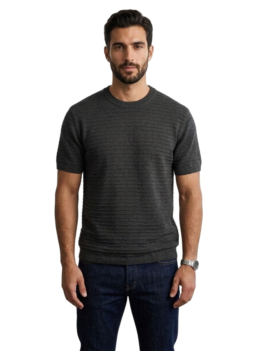 Massimo Dutti Men`s Crewneck T Shirt Charcoal