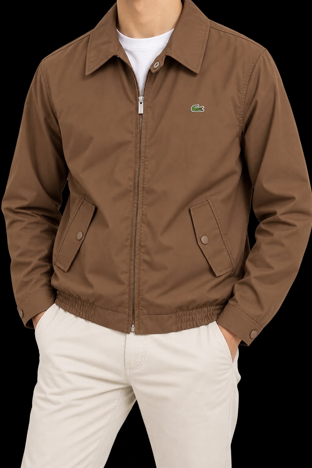 Lacoste Men`s zip-Up Harrington Jacket Brown