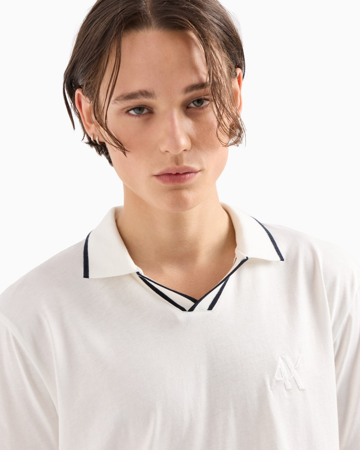 Armani Exchange cotton White polo with contrasting collar profiles