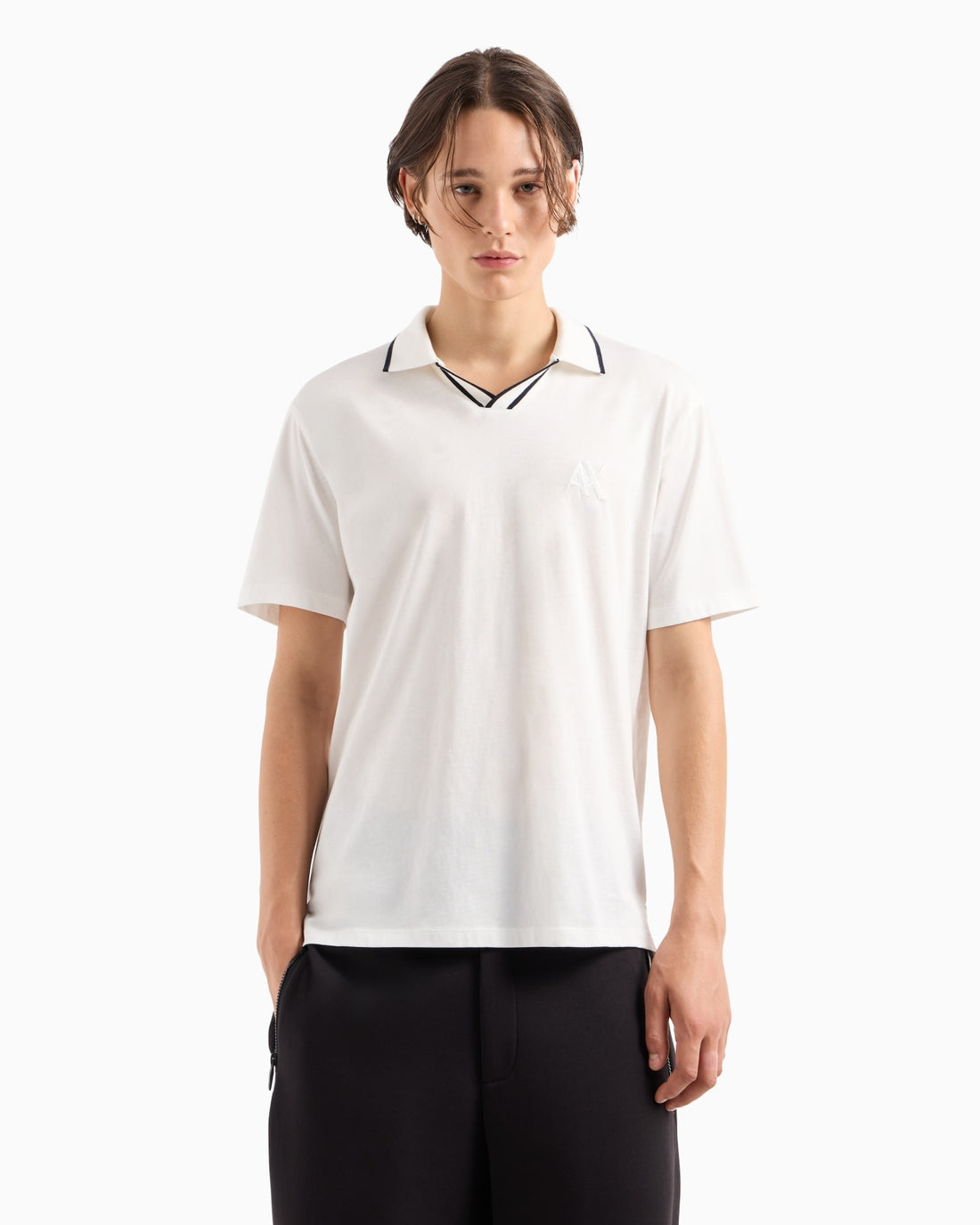 Armani Exchange cotton White polo with contrasting collar profiles