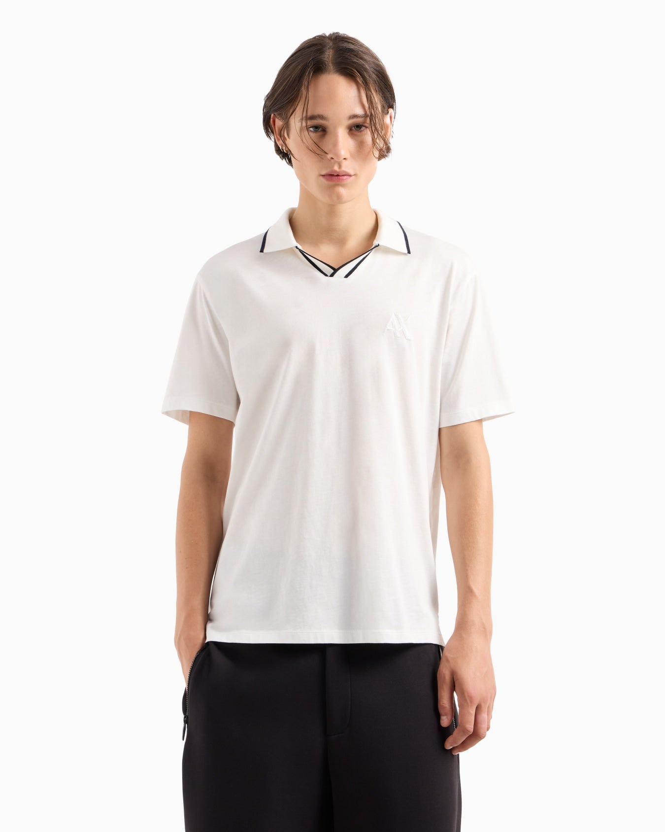 Armani Exchange cotton White polo with contrasting collar profiles