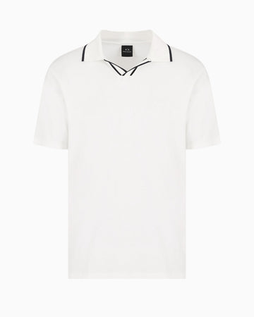 Armani Exchange cotton White polo with contrasting collar profiles