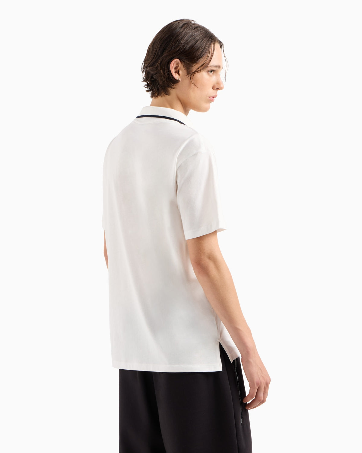 Armani Exchange cotton White polo with contrasting collar profiles