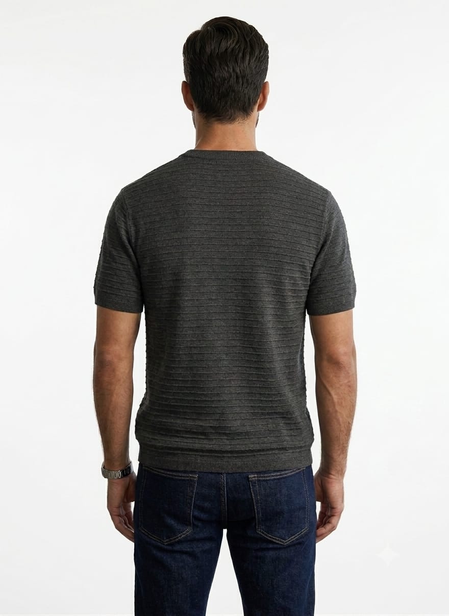 Massimo Dutti Men`s Crewneck T Shirt Charcoal