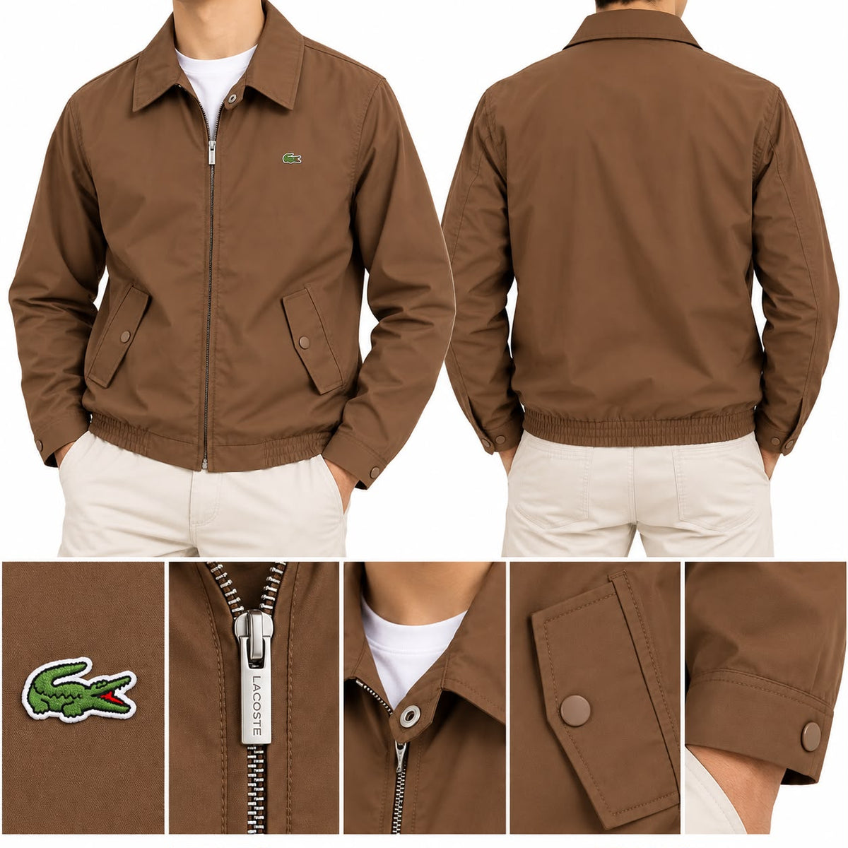 Lacoste Men`s zip-Up Harrington Jacket Brown