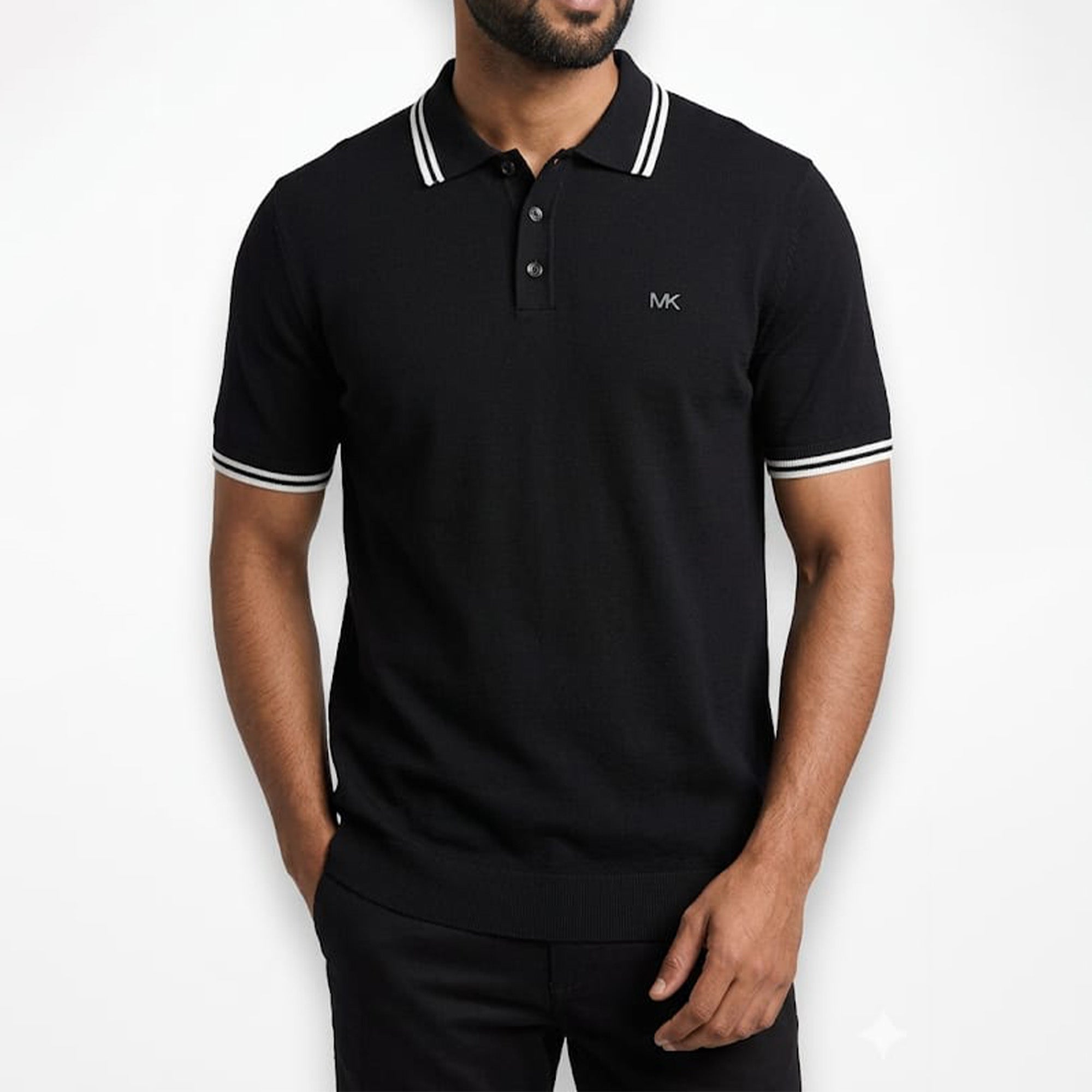 MK MENS LOGO SHORT SLEEVE COTTON POLO SHIRT BLACK