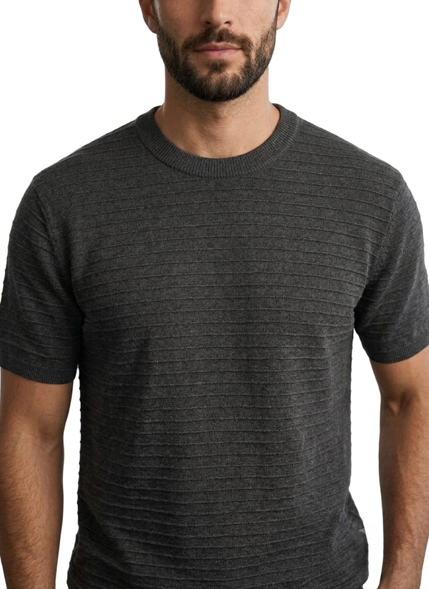 Massimo Dutti Men`s Crewneck T Shirt Charcoal