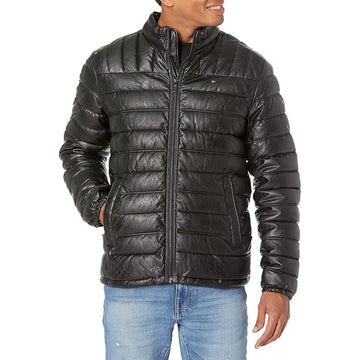 Tommy Hilfiger Lightweight Quilted Faux Leather Puffer Jacket (Black)