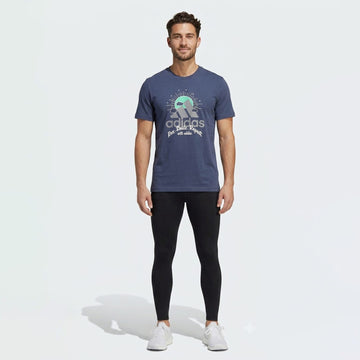 Adidas Men crewneck  Printed T Shirt Navy