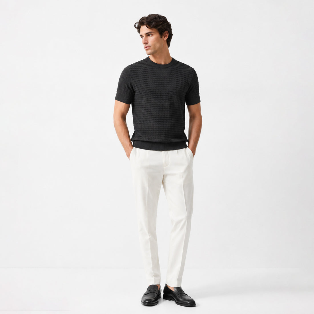 Massimo Dutti Men`s Crewneck T Shirt Black