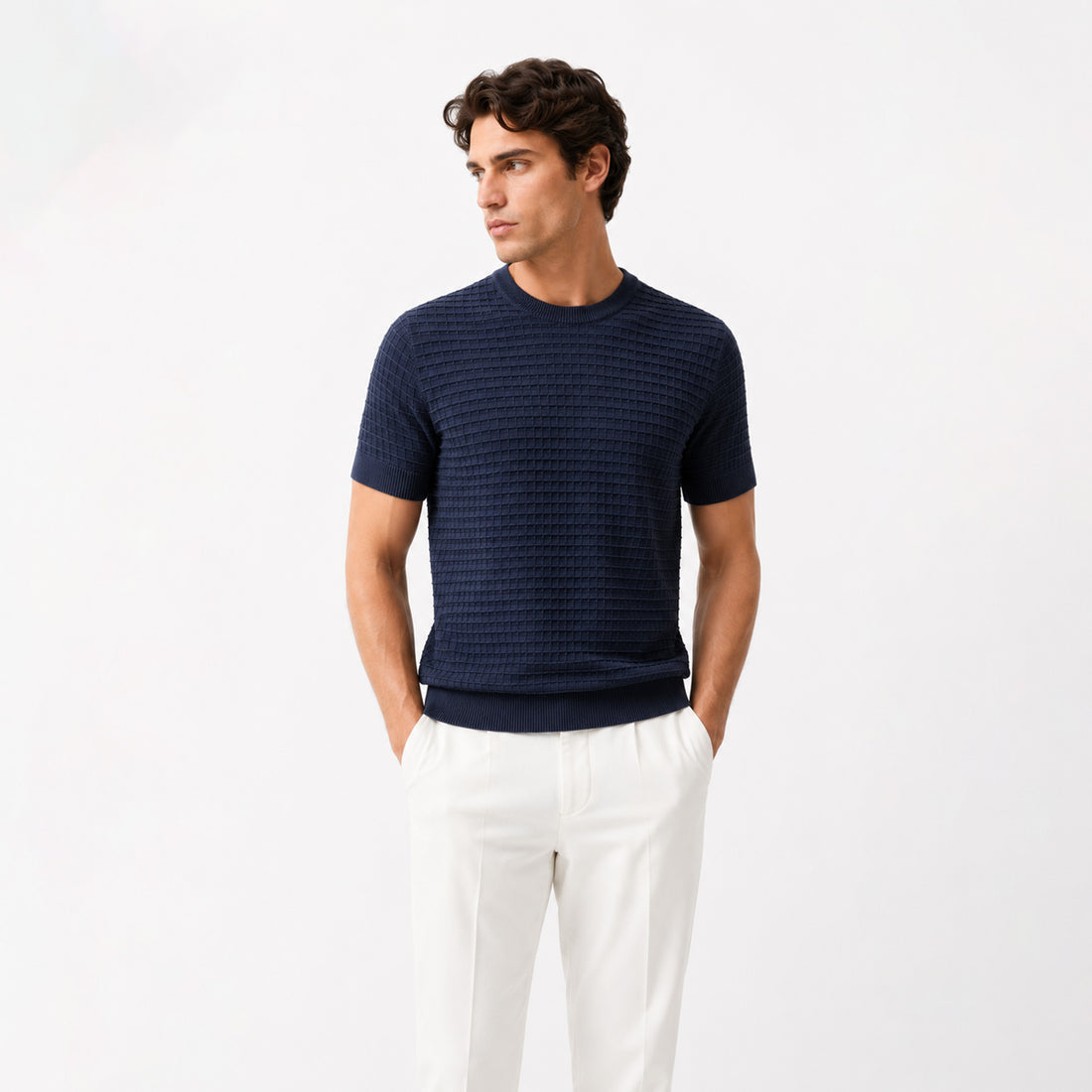 Massimo Dutti Men`s Crewneck T Shirt Navy Blue
