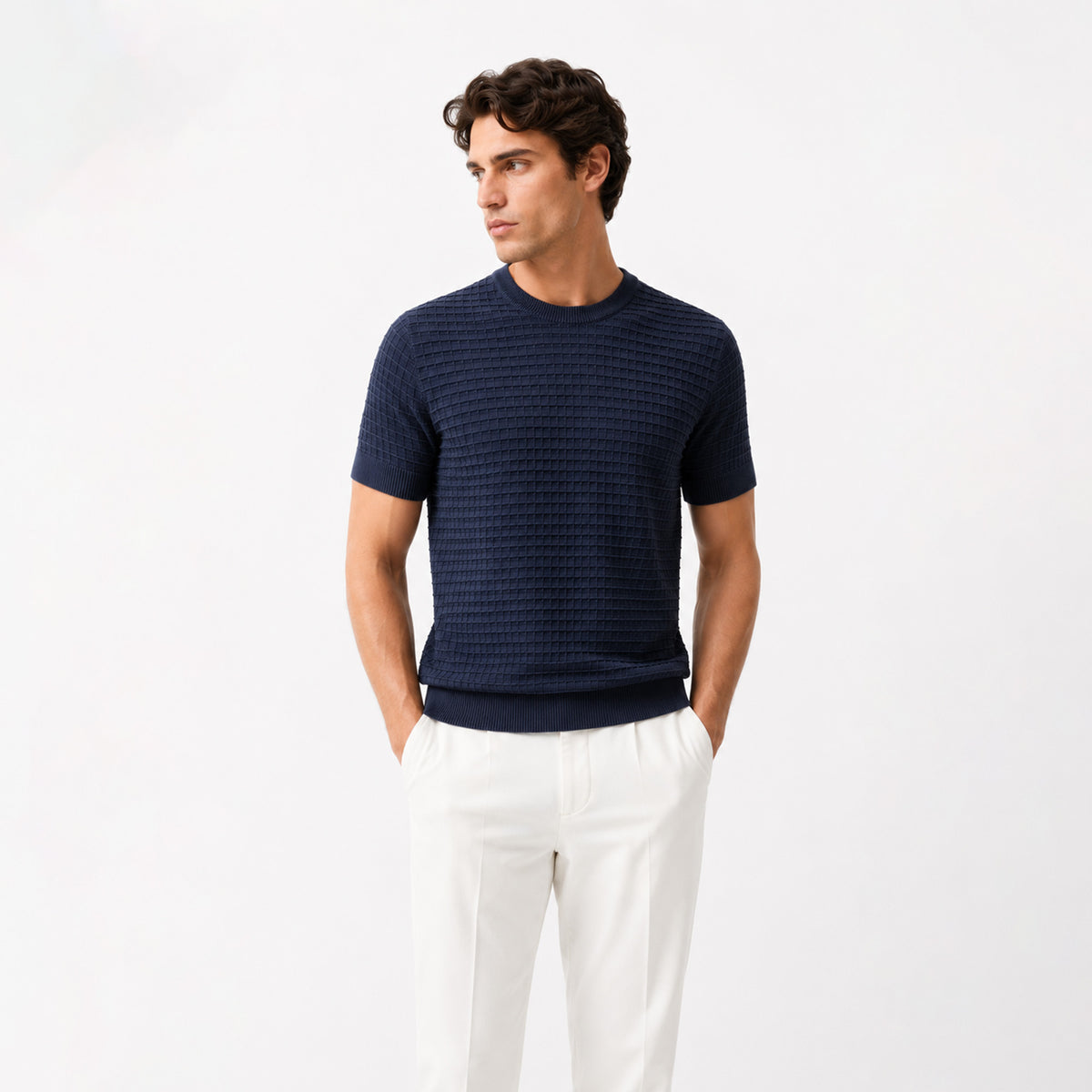 Massimo Dutti Men`s Crewneck T Shirt Navy Blue