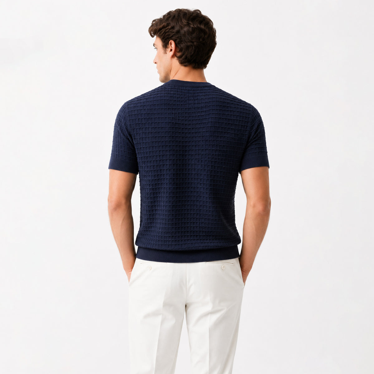 Massimo Dutti Men`s Crewneck T Shirt Navy Blue