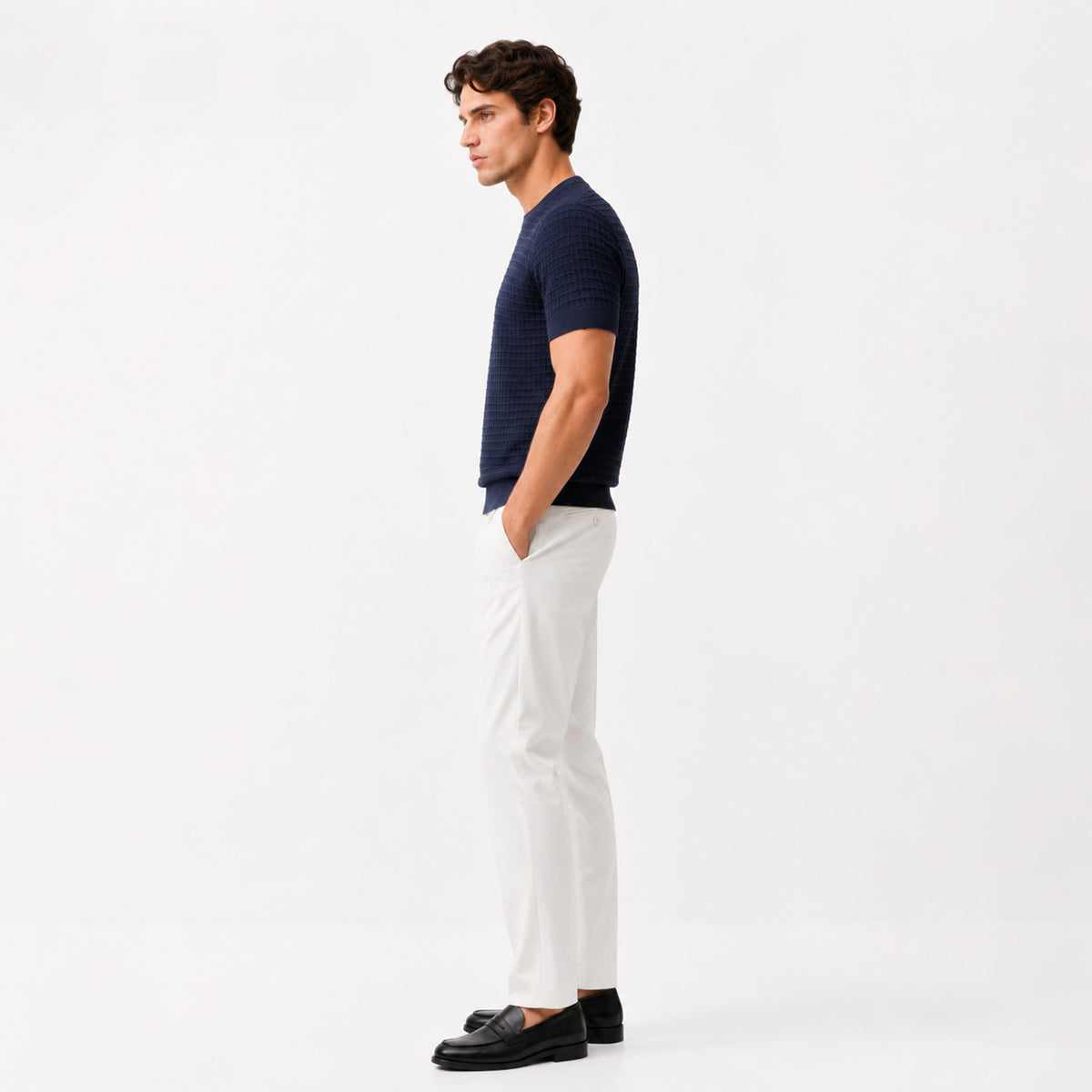 Massimo Dutti Men`s Crewneck T Shirt Navy Blue