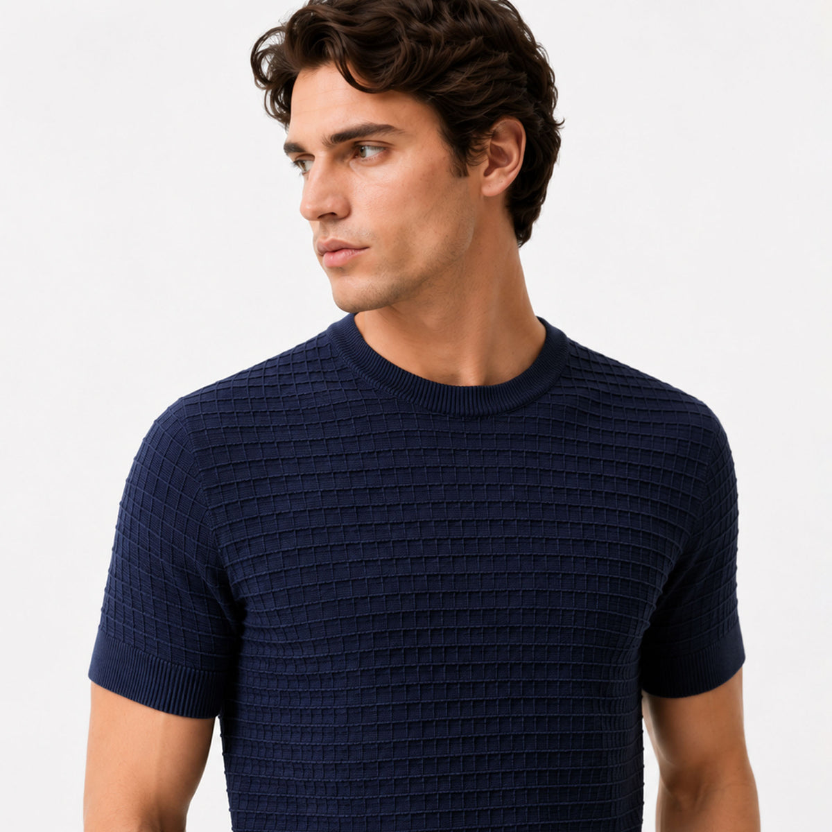 Massimo Dutti Men`s Crewneck T Shirt Navy Blue