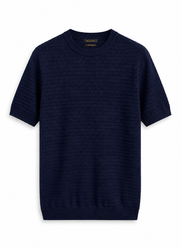 Massimo Dutti Men`s Crewneck T Shirt Navy Blue