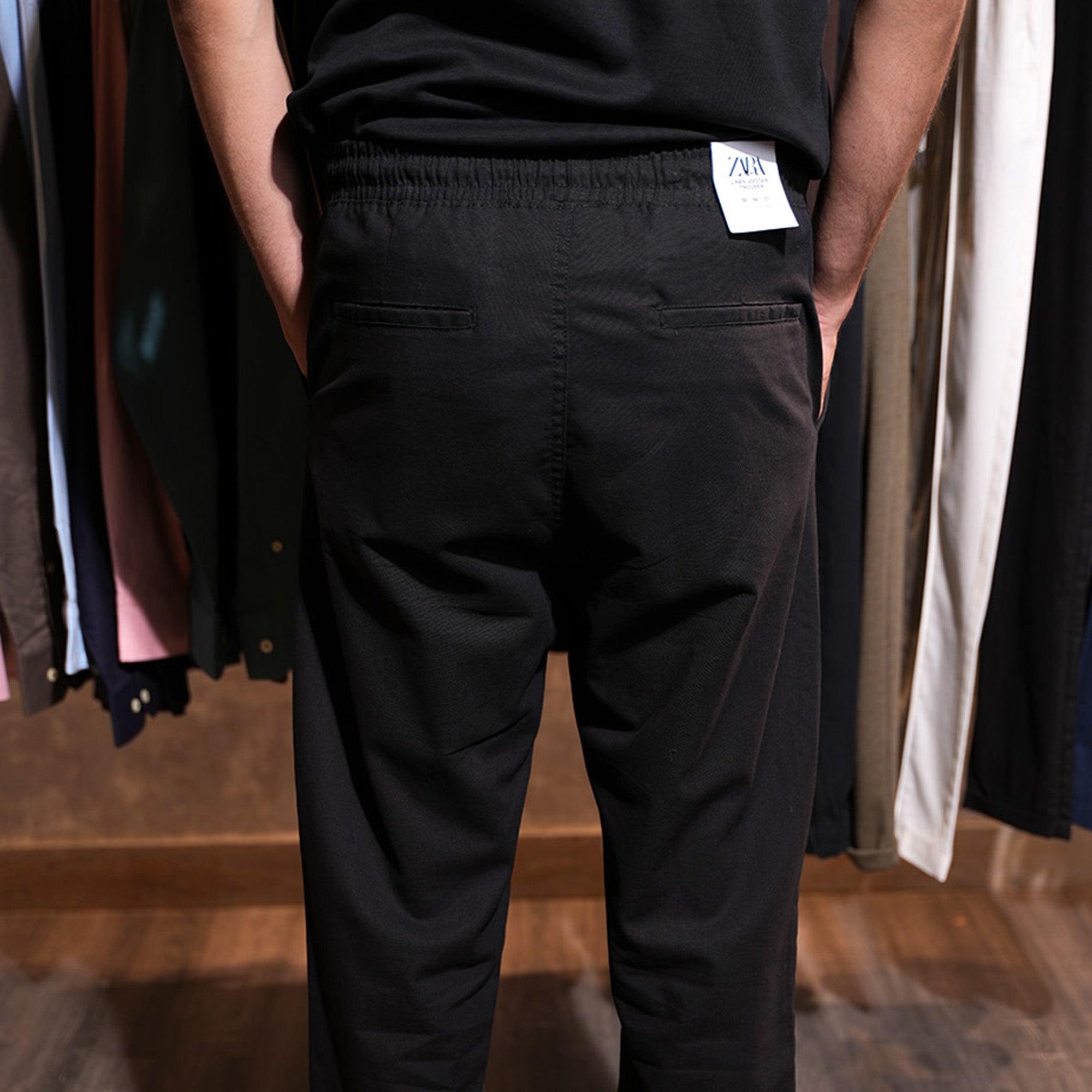 Zara Linen Cotton Pleated Trouser ( Black )